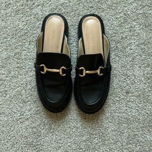 Sincerely Jules Black Mules with Gold Accent